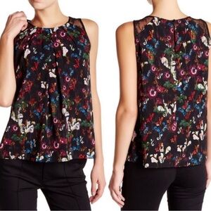 Alice+Olivia Floral Silk Lace Keyhole Back Tank Sleeveless Top medium